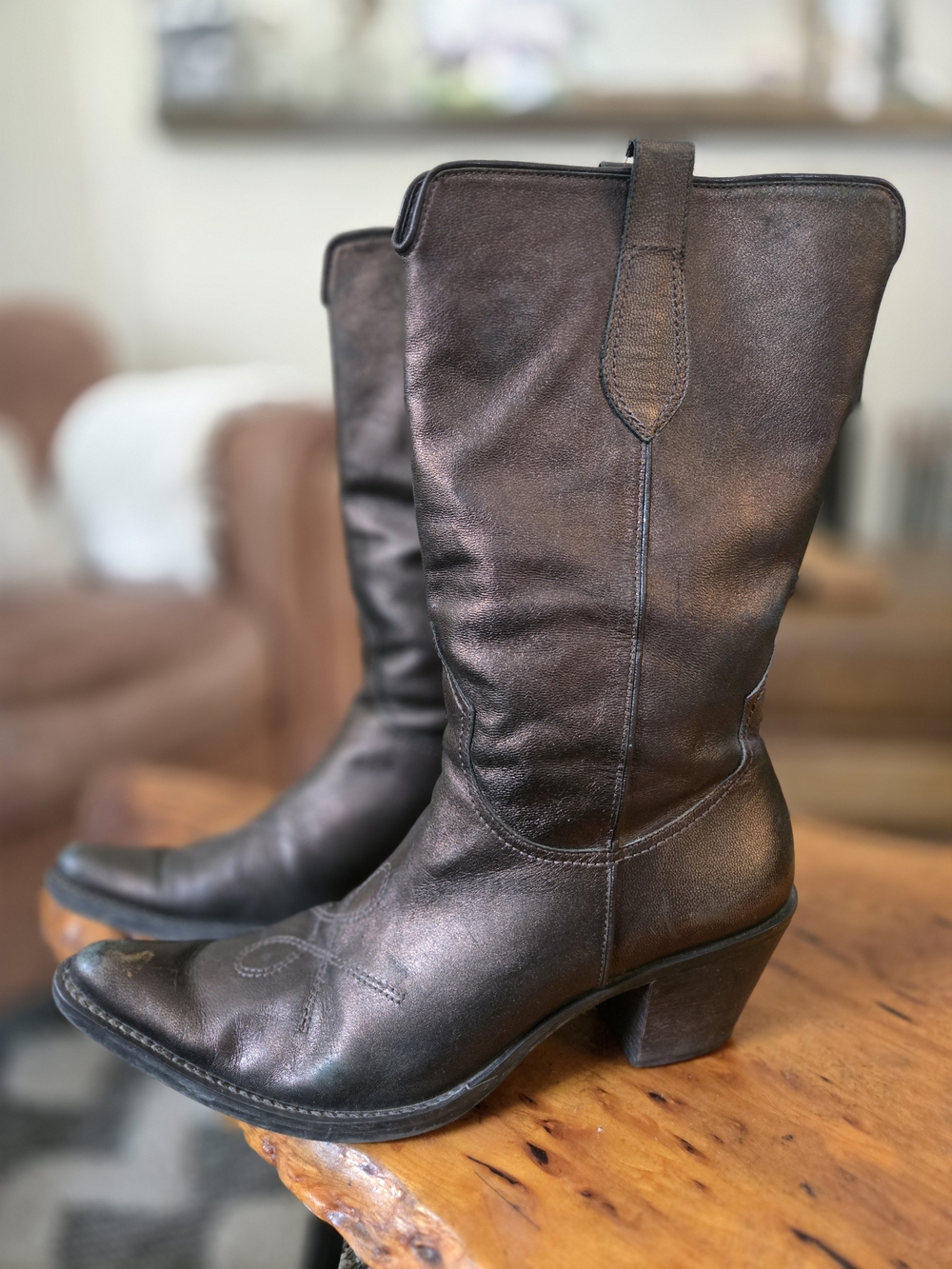 Franco Sarto Metallic Bronze Leather Western-style Heeled Boots